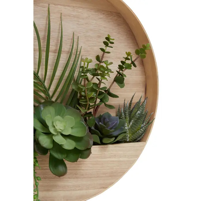 Artificial Fiori Mixed Succulents In Wood Wall Planter