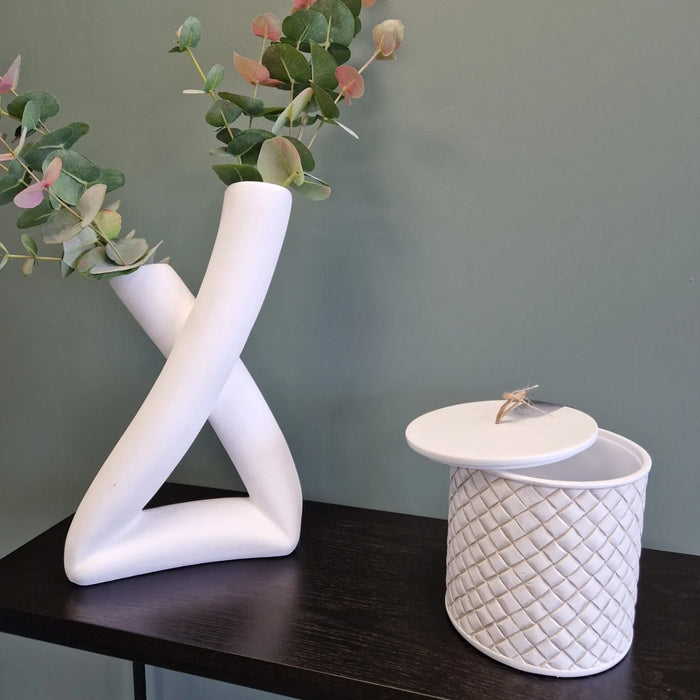 White Terracotta Modern Cross Vase - 39cm