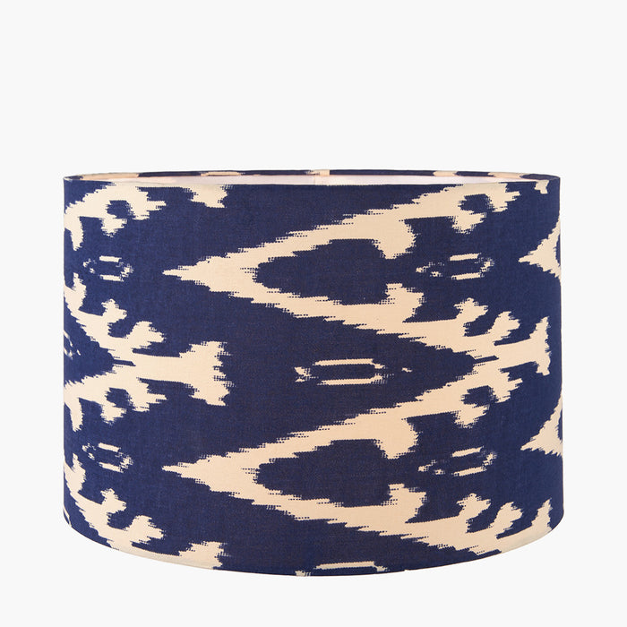 Malin Ocean Blue Ikat Patterned Cylinder Shade- 35cm