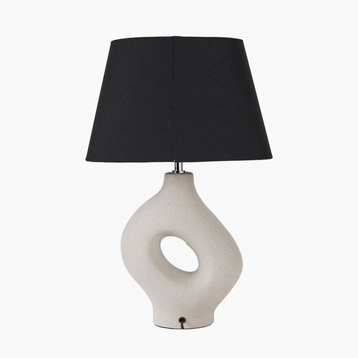 Modern Natural Ceramic Table Lamp – Sculptural Base & Black Fabric Shade  