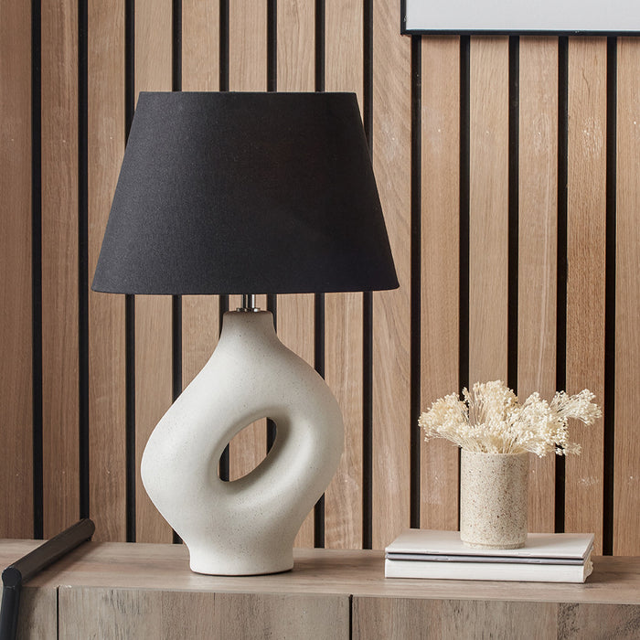 Monochrome Organic Ceramic Table Lamp with Black Shade - 51cm