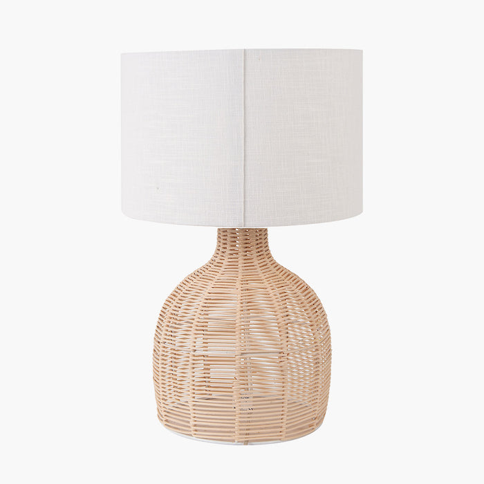 Natural Rattan Cloche Table Lamp with Cream Shade - 47cm