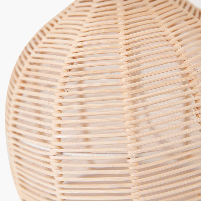 Natural Rattan Cloche Table Lamp with Cream Shade - 47cm