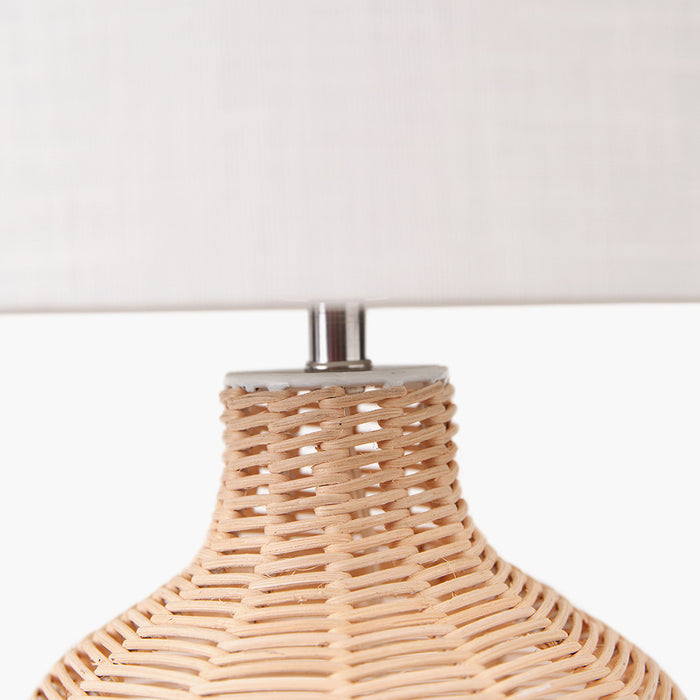 Natural Rattan Cloche Table Lamp with Cream Shade - 47cm