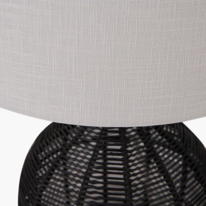 Black Rattan Cloche Table Lamp with Cream Shade - 47cm