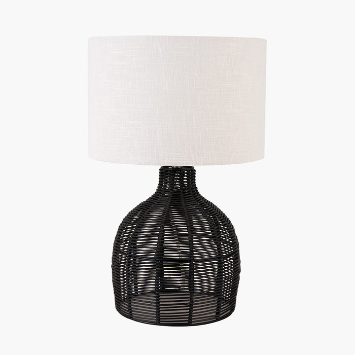 Black Rattan Cloche Table Lamp with Cream Shade - 47cm