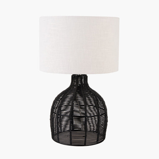 Modern Black Rattan Lamp with Linen Shade – Natural & Contemporary  