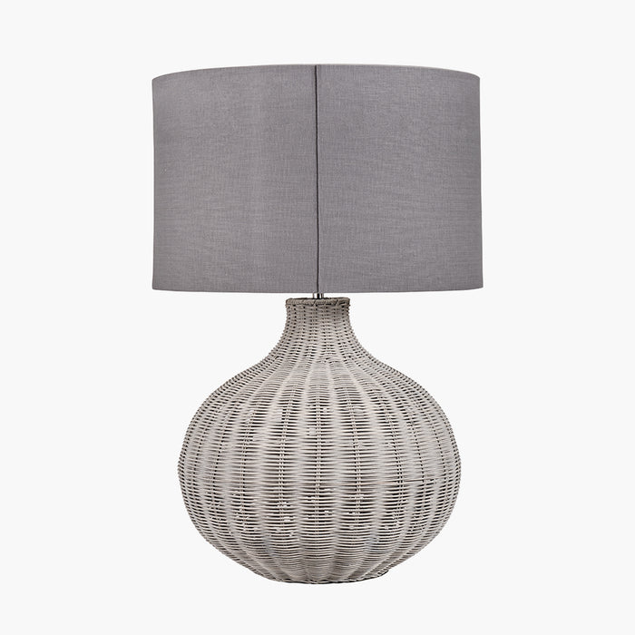 Allona Grey Wash Rattan Table Lamp with Grey Linen Lampshade- 68cm