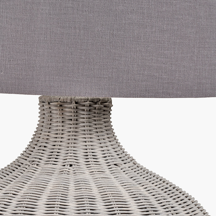 Allona Grey Wash Rattan Table Lamp with Grey Linen Lampshade- 68cm