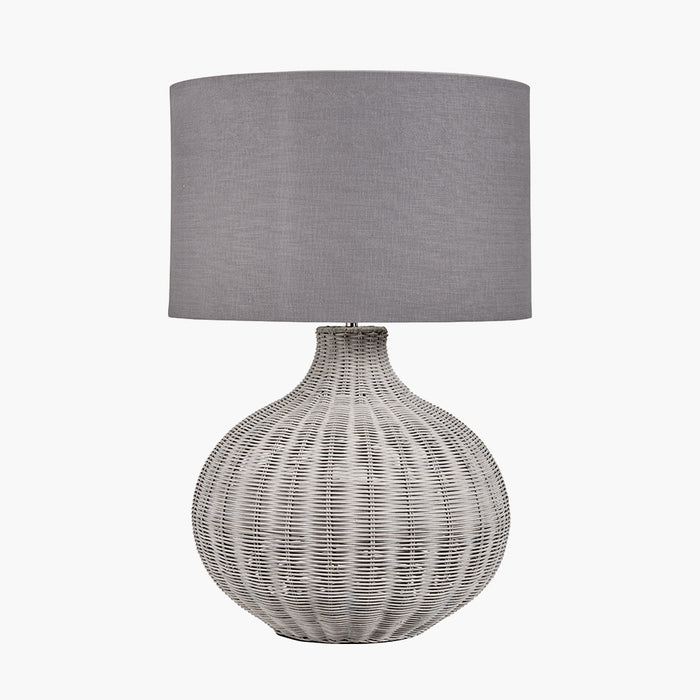 Allona Grey Wash Rattan Table Lamp with Grey Linen Lampshade- 68cm