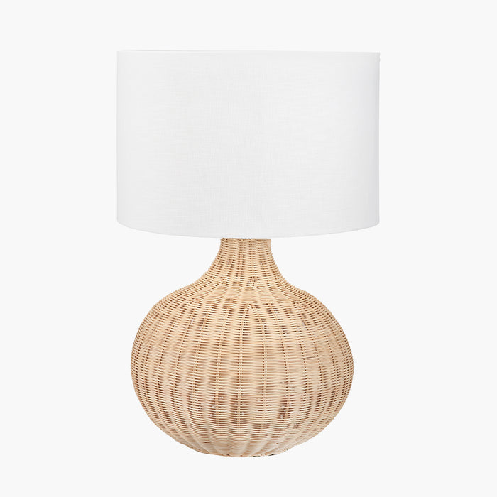 Allona Natural Rattan Table Lamp with White Linen Lampshade- 68cm