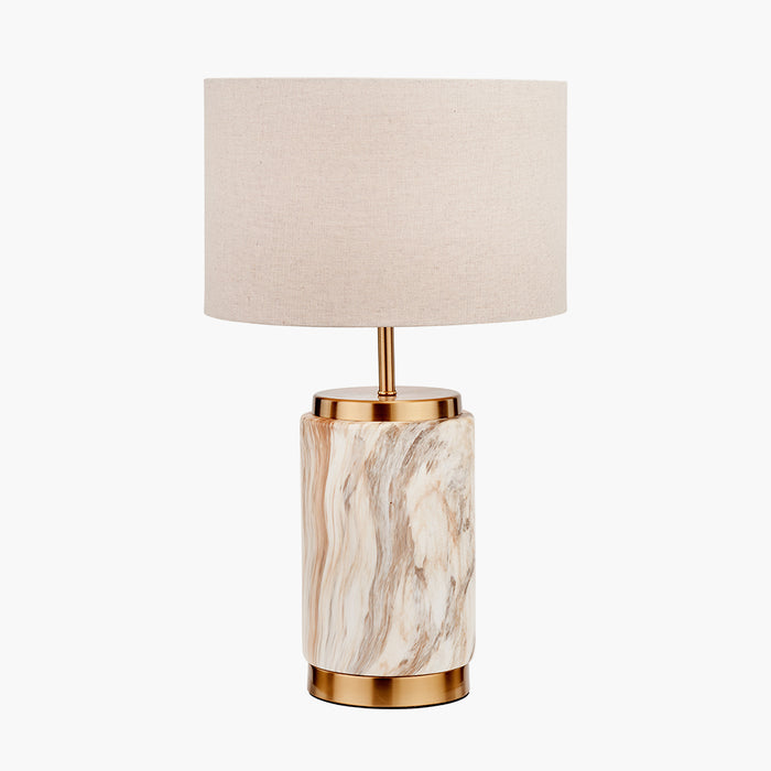 Carrara Natural Stone Effect Ceramic Table Lamp with Natural Linen Effect Self Lined Shade-48cm