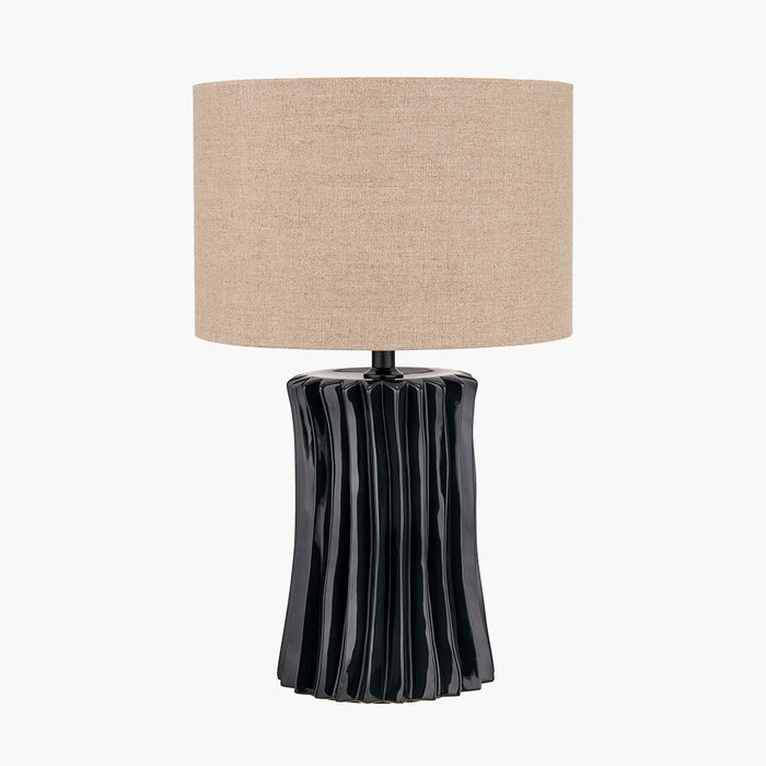 Devony Black Pleated Ceramic Table Lamp Base - 39cm