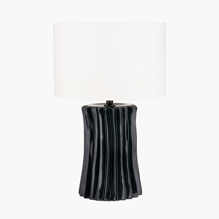 Devony Black Pleated Ceramic Table Lamp Base - 39cm