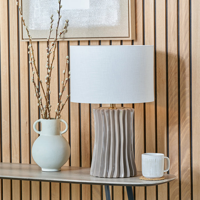 Devony Taupe Pleated Ceramic Table Lamp Base - 39cm