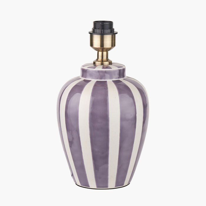 Priscilla Lilac Striped Ceramic Table Lamp Base - 33cm ( Due Back In 29/11/24) )