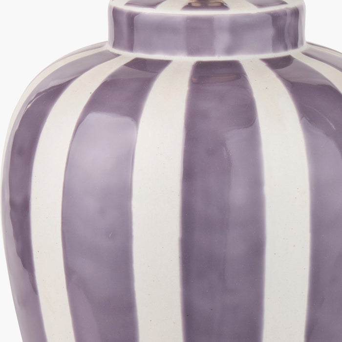 Priscilla Lilac Striped Ceramic Table Lamp Base - 33cm ( Due Back In 29/11/24) )