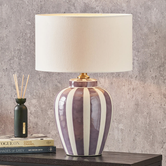 Priscilla Lilac Striped Ceramic Table Lamp Base - 33cm