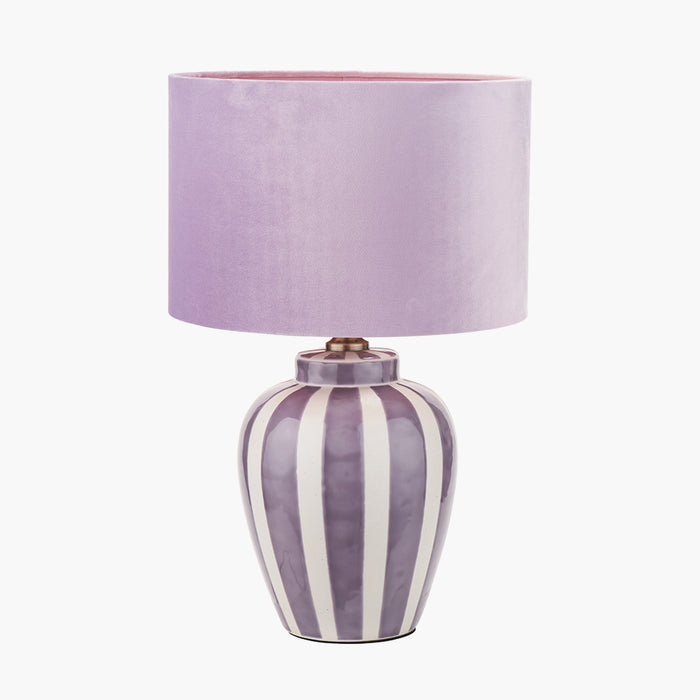 Priscilla Lilac Striped Ceramic Table Lamp Base - 33cm ( Due Back In 29/11/24) )