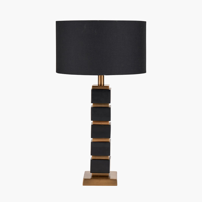 Maximo Matt Black & Antique Brass Cube Design Table Lamp Base - 50cm