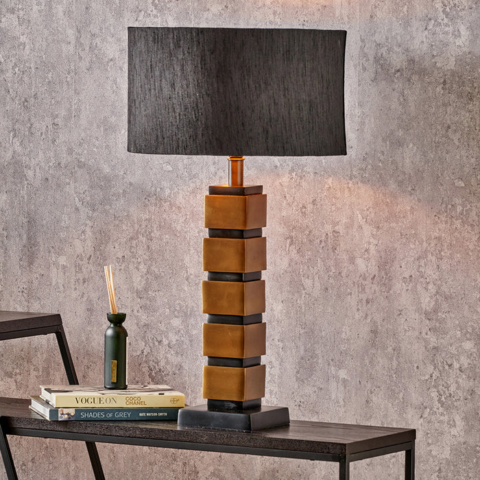 Maximo Antique Brass and Matt Black Cube Design Table Lamp Base - 50cm