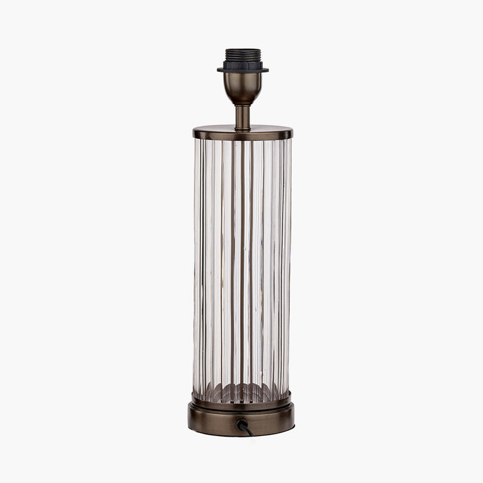 Ciara Clear Ribbed Glass & Antique Bronze Metal Table Lamp Base - 42cm