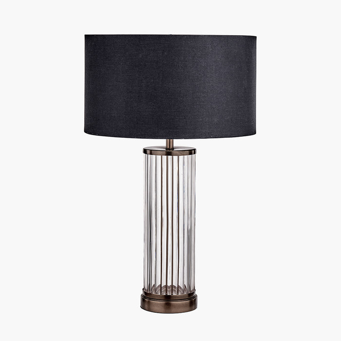 Ciara Clear Ribbed Glass & Antique Bronze Metal Table Lamp Base - 42cm