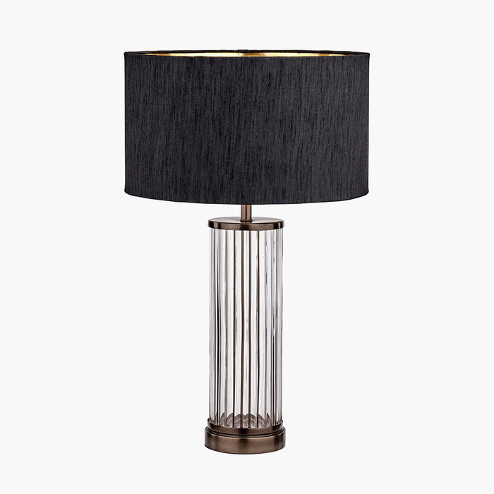 Ciara Clear Ribbed Glass & Antique Bronze Metal Table Lamp Base - 42cm