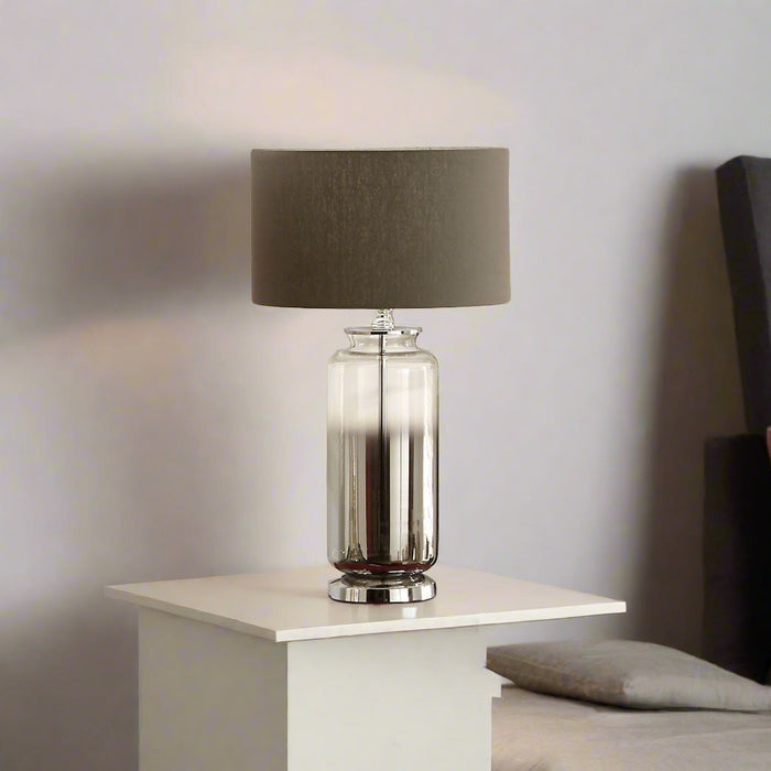 Ombre Glass Table Lamp, Grey Cylinder Shade