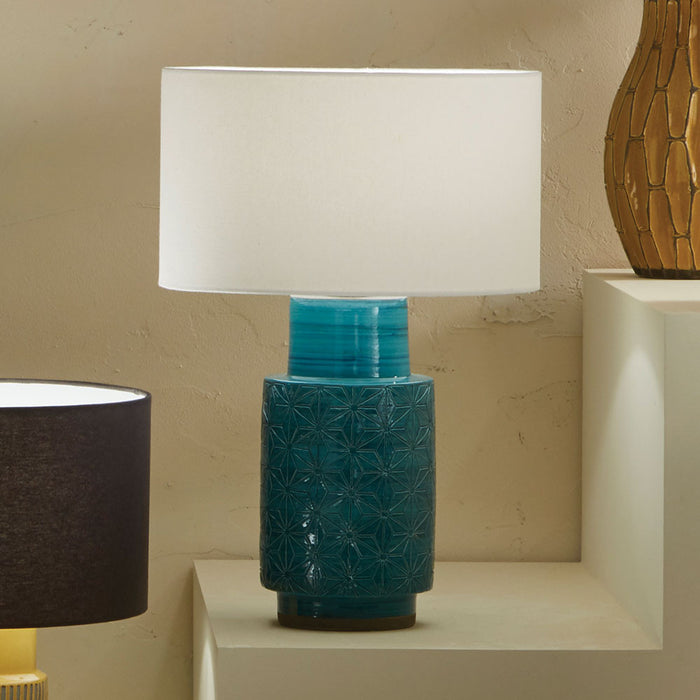 Sidra Aquamarine Stoneware Etch Detail Table Lamp