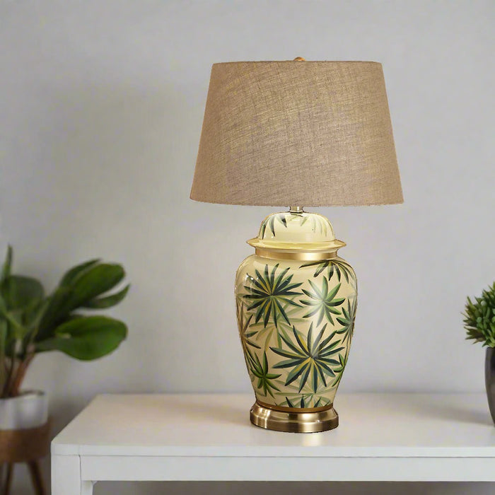 Curacao Palm Leaf Design Ceramic Urn Table Lamp  (Back in Stock 31/7/24)