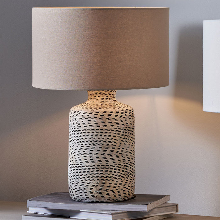 Atouk Textured Natural & Black Stoneware Table Lamp