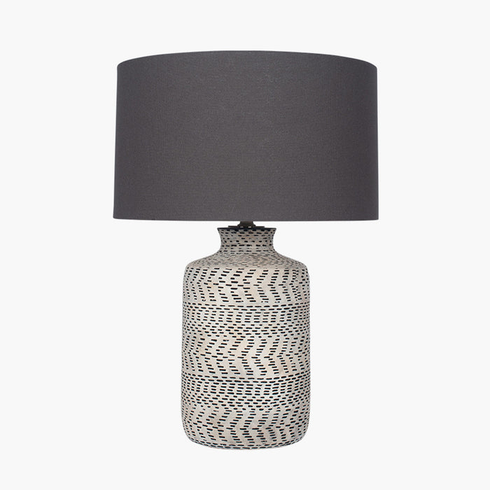 Atouk Textured Natural & Black Stoneware Table Lamp