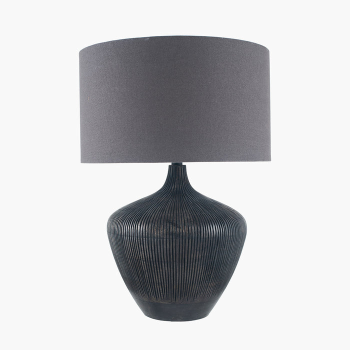 Marriet Contemporary Table Lamp Base, Antique Black Textured Wood