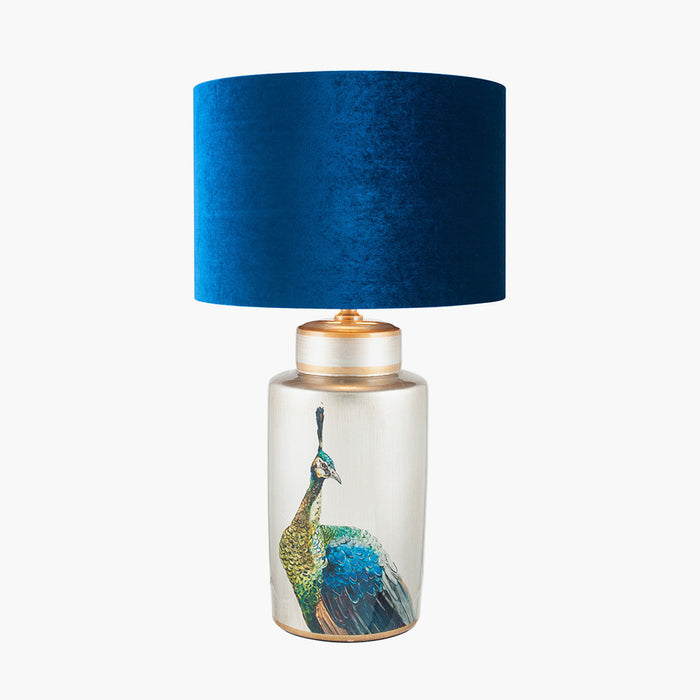 Avas Peacock Tall Silver Ceramic Table Lamp