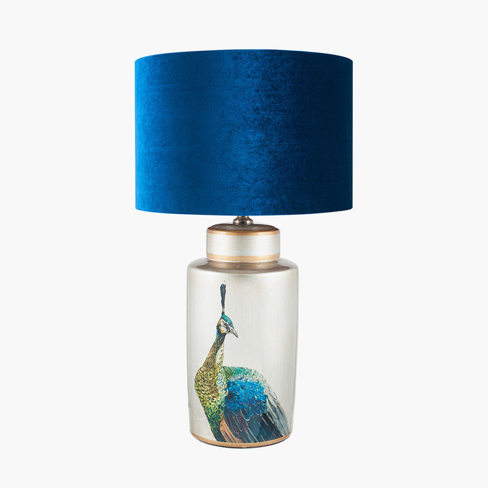 Avas Peacock Tall Silver Ceramic Table Lamp