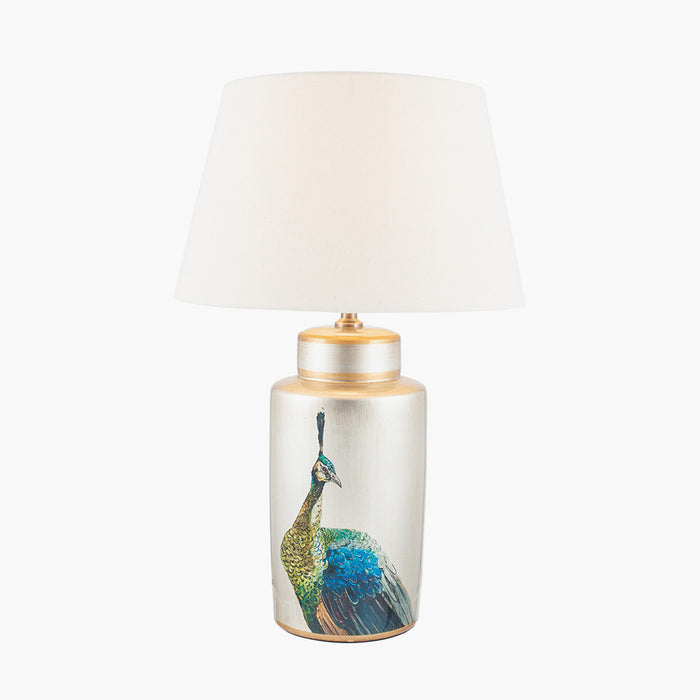 Avas Peacock Tall Silver Ceramic Table Lamp