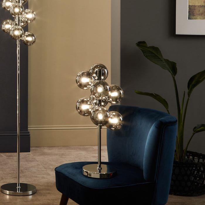 Vecchio Smoke Glass Orb & Chrome Table Lamp