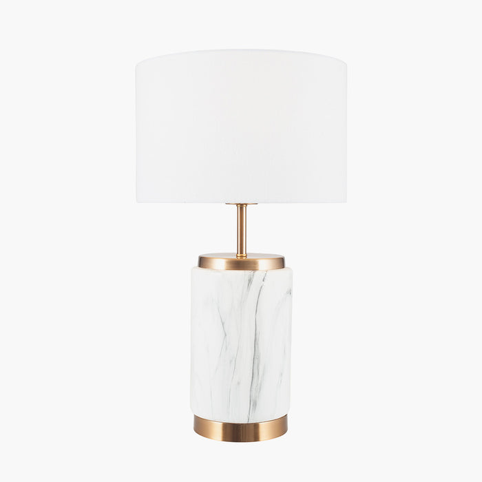 Carrara Marble Effect & Brass Ceramic Table Lamp