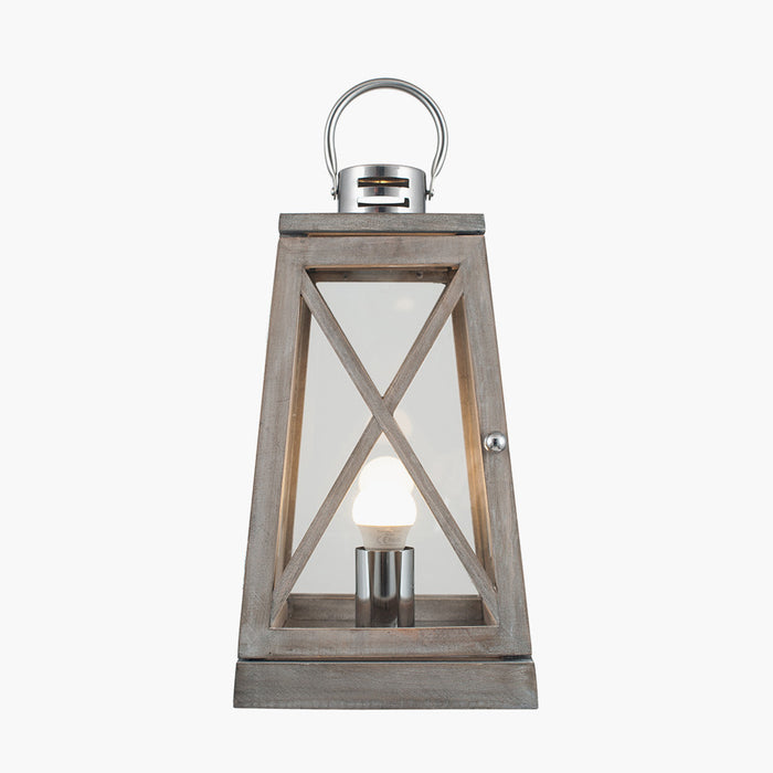 Devon Grey Wood & Chrome Lantern Table Lamp ( More Due In 08/11/24 )