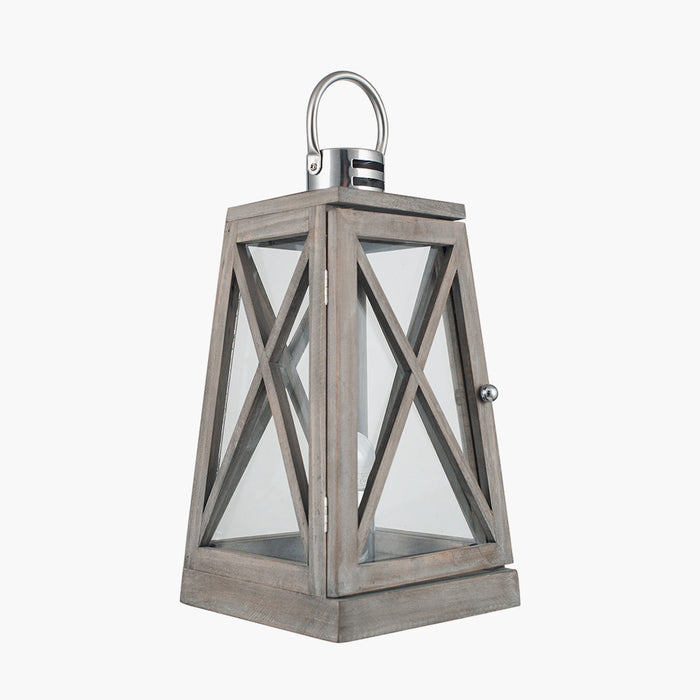 Devon Grey Wood & Chrome Lantern Table Lamp ( More Due In 08/11/24 )