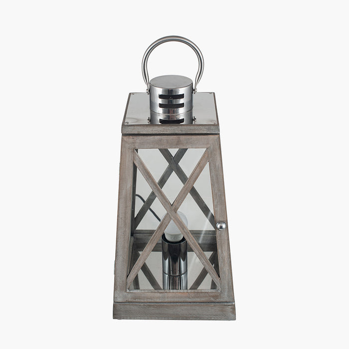 Devon Grey Wood & Chrome Lantern Table Lamp ( More Due In 08/11/24 )