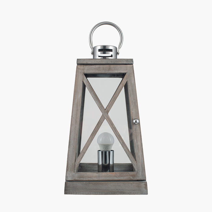 Devon Grey Wood & Chrome Lantern Table Lamp ( More Due In 08/11/24 )