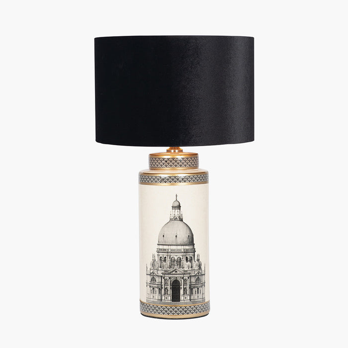 Wren Black & Cream Building Print Tall Ceramic Table Lamp