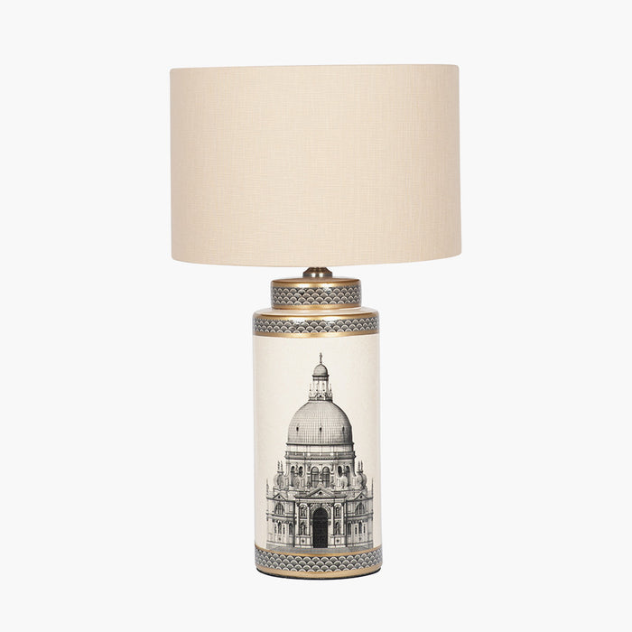 Wren Black & Cream Building Print Tall Ceramic Table Lamp