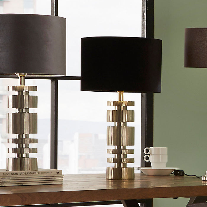 Elon Champagne Gold Metal Stacked Cylinder Table Lamp