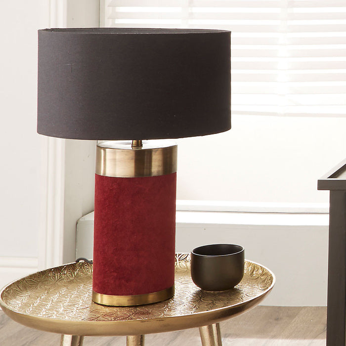 Dempsey Red Velvet & Antique Gold Metal Table Lamp