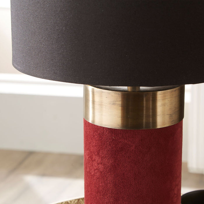 Dempsey Red Velvet & Antique Gold Metal Table Lamp