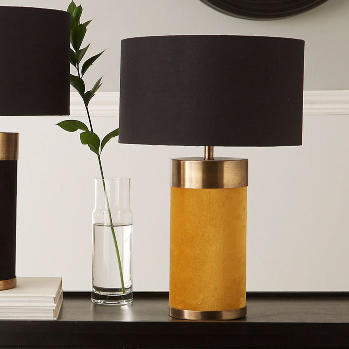 Dempsey Mustard Velvet & Antique Gold Metal Table Lamp