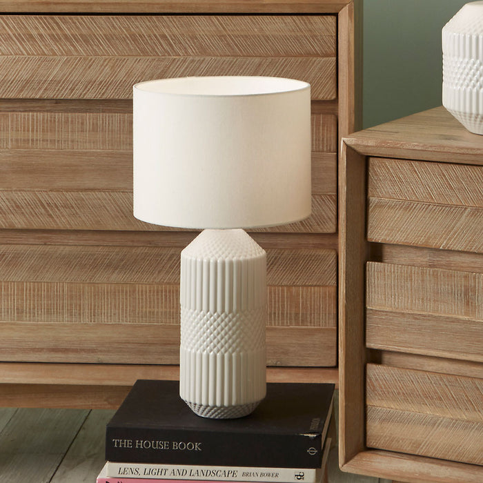 Meribel Table Lamp, White Textured ,Tall, Ceramic